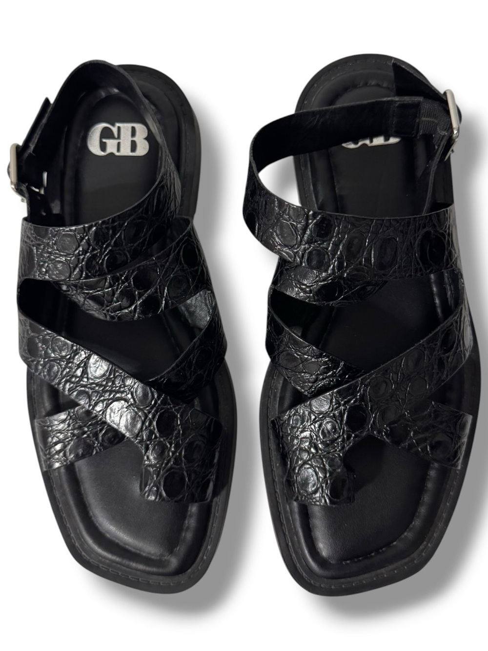 Gianni Bini Back-Stage Croc Embossed Leather Toe Ring Sandals Women’s 7